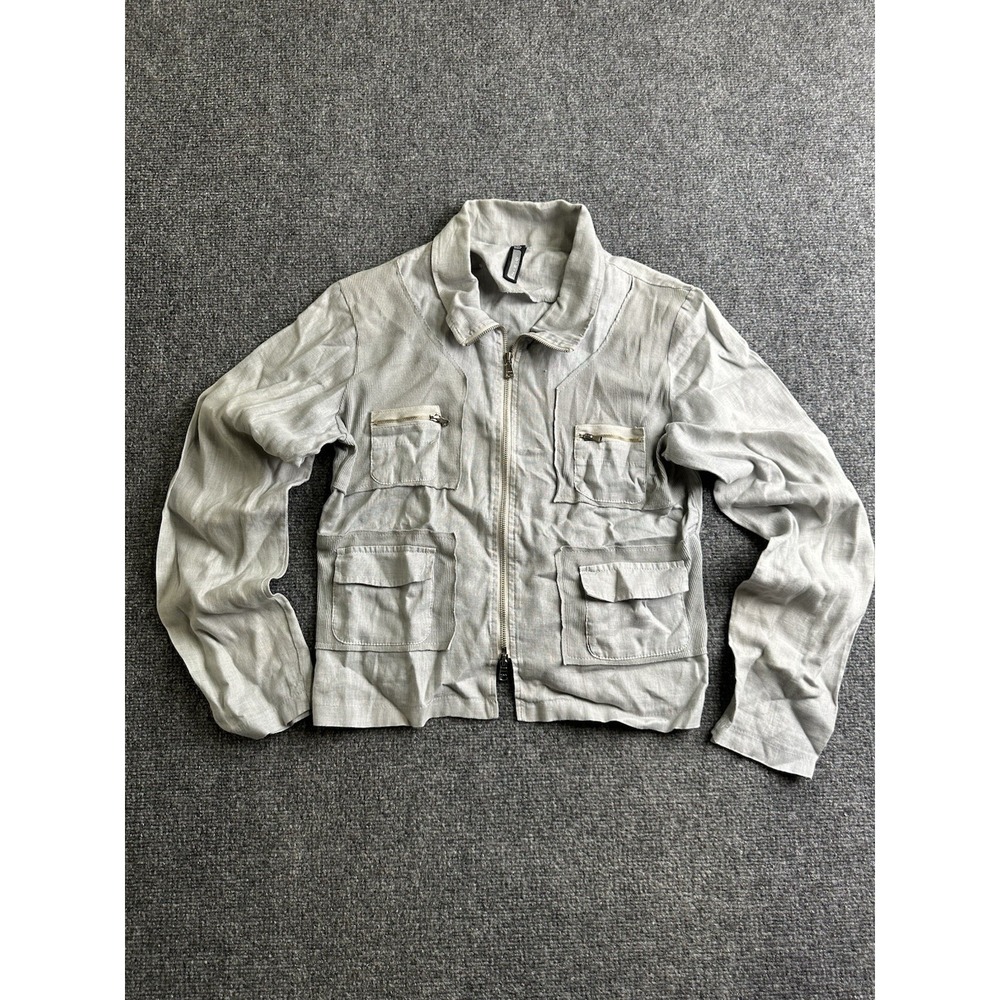 Womens Inizio Linen Multi Pocket Zip Jacket Made in Italy Gray, Size M